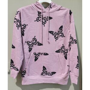 Wild Fable Purple & Black Butterfly Print Fleece Hoodie -- Size Small 4-6